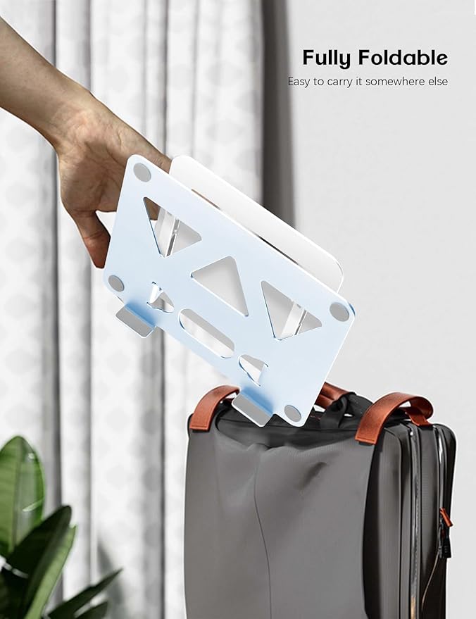 Aoviho Adjustable Laptop Stand for Desk,Portable Laptop Stand Holder and Riser,Foldable Aluminum Notebook Computer Stands for MacBook Air Pro HP Lenovo Dell Samsung, 10-15.6 inch (Sky Blue-Silver)