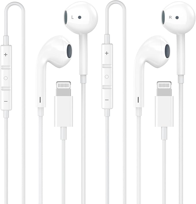 [Apple MFi Certified] iPhone Headphones Wired, 2 Pack Lightning Earbuds/Earphones Wired with Built-in Mic & Volume Control HiFi Stereo Nosie Reduction Compatible for iPhone 14 13 12 11 Pro Max XS XR X