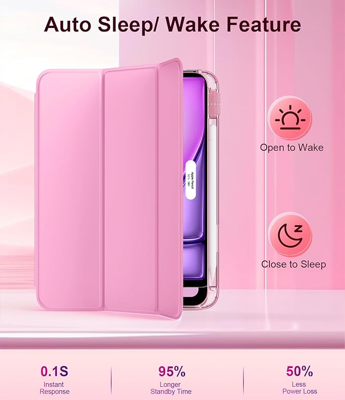 TiMOVO Case for iPad Air 11 Inch M4 2026/M3 2025/M2 2024, iPad Air 5th Generation 2022/4th Gen 2020 10.9 Inch with Pencil Holder, Stand Cover with Translucent Back, Auto Wake/Sleep, Flowers Pink