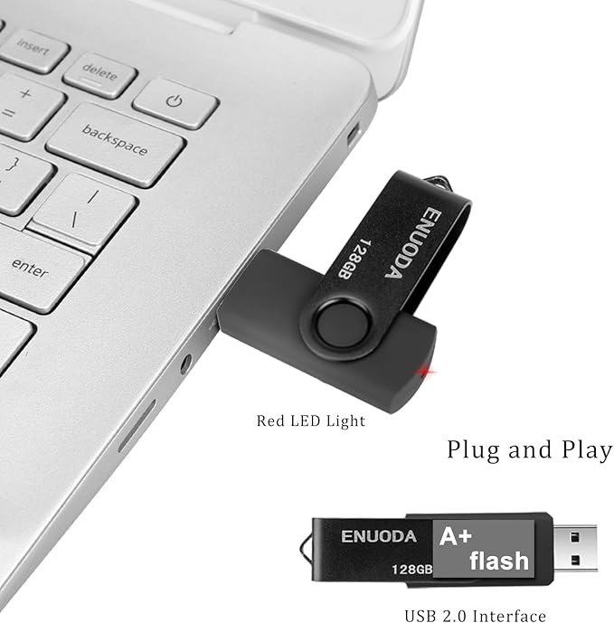 128GB Flash Drive ENUODA 1 Pack Thumb Drive 128GB Swivel Design USB 2.0 Memory Stick Data Storage Jump Drive Pen Drive for Laptop PC Computer (Black)