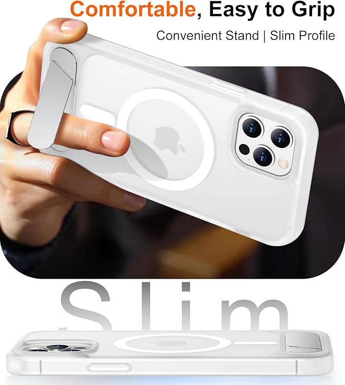 Magnetic Compatible with iPhone 12 Pro Max Case, [Built-in Invisible Kickstand][Compatible with MagSafe][Military Grade Shockproof] Slim Translucent Matte Phone Case for iPhone 12 Pro Max 6.7"