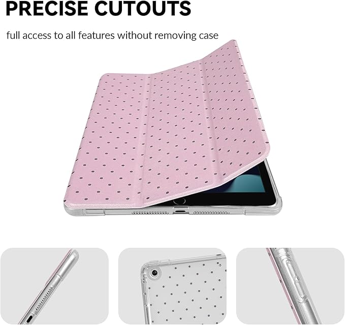 Lovmooful Compatible for iPad 5/6 (9.7-Inch,2018/2017 Model,6th/5th Generation) Case with Pencil Holder Cute Polka Dot with Aesthetic Design Soft TPU Trifold Stand Protective-Pink