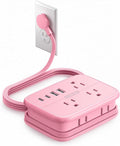 NTONPOWER Pink Extension Cord, Travel Power Strip, 6 Outlets 4 USB Ports(2 USB C), 4ft Extension Cord Wrapped Around Small Power Strip, Compact for Travel, Hotel, Cruise Approved, White
