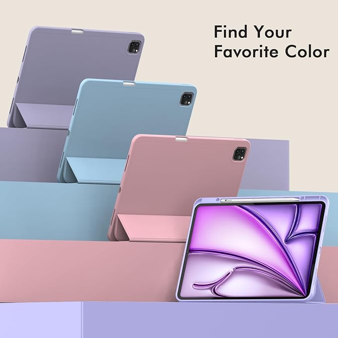 ZryXal New iPad Air 13 Inch Case M3 2025/M2 2024 with Pencil Holder, Trifold Stand Smart Case with Soft TPU Back,Auto Wake/Sleep(Light Purple)