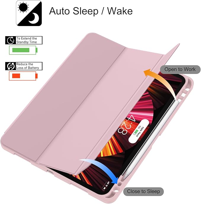 Soke for iPad Pro 11 Case (M2) 2022/2021/2020 with Pencil Holder - [Full Body Protection + Apple Pencil Charging + Auto Wake/Sleep], Soft TPU Back Cover for 2022 iPad Pro 11 inch(Pink)