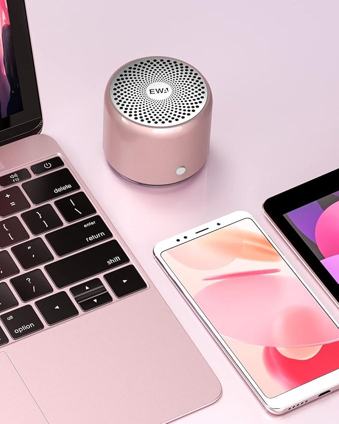 EWA Travel Case Packed, A106 Pro Portable Bluetooth Speaker with Custom Bass Radiator, Brief Design, IP67 Waterproof, Perfect Mini Speaker for Shower, Room, Bike, Car (Rosegold)