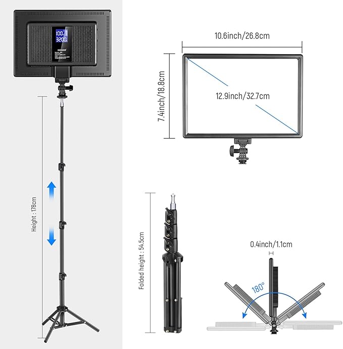 NEEWER 13" LED Video Light Panel, Studio Lighting Kit with Tripod Stand, 20W Bi Color Dimmable Photo Key Light for Streaming Photography Podcast Recording, CRI97+ 2400Lx/0.5m, 29.6Wh Battery, NL-192AI
