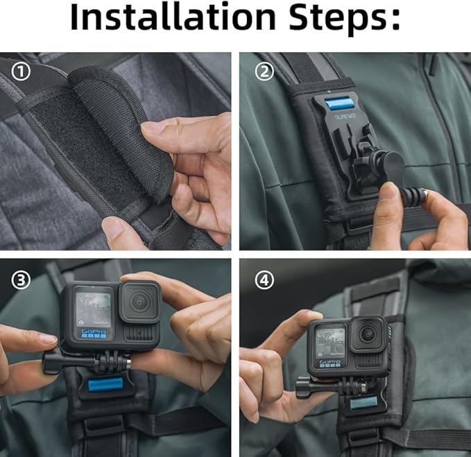 Backpack Shoulder Strap Mount Clip, 360°Rotating Ball Head Backpack Bag Belt Shoulder Strap Holder Mount Compatible with GoPro Hero 13/12/11/9/8, DJI Action 6/5 Pro/4/3, AKASO and More