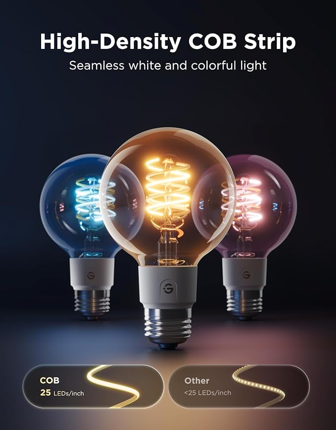 Govee Edison Bulbs, Smart Vintage Light Bulbs, RGBWW Color Changing and Tunable White, Compatible with Matter, Alexa & Google Assistant, G25 Vanity Light Bulb for Living Room Kitchen E26 Base 4 Pack
