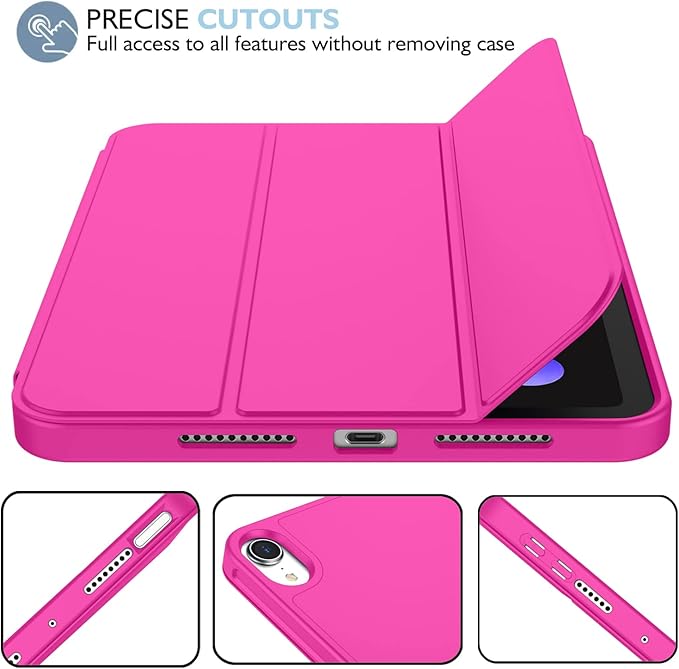 iMieet iPad mini 7 Case 2024 (A17 Pro), iPad mini 6 Case (8.3-Inch,2021 Model), iPad mini 7th/6th Generation Case with Pencil Holder, Trifold Stand Smart Case with Soft TPU Back,Rose Red