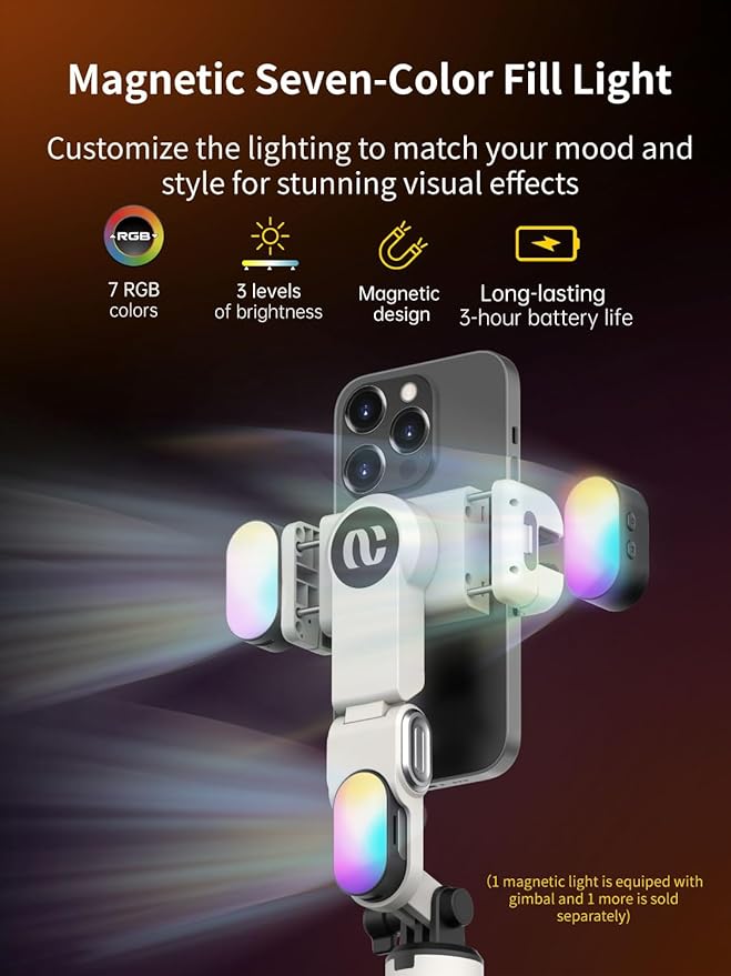 AOCHUAN Gimbal Stabilizer for iPhone, Sefie Stick Tripod with Auto Face Tracking for TIK Tok YouTube Video Recording, 4 in 1 Gimbal Stabilizer with 360° Rotation for iPhone/Andriod -M1 Pro White