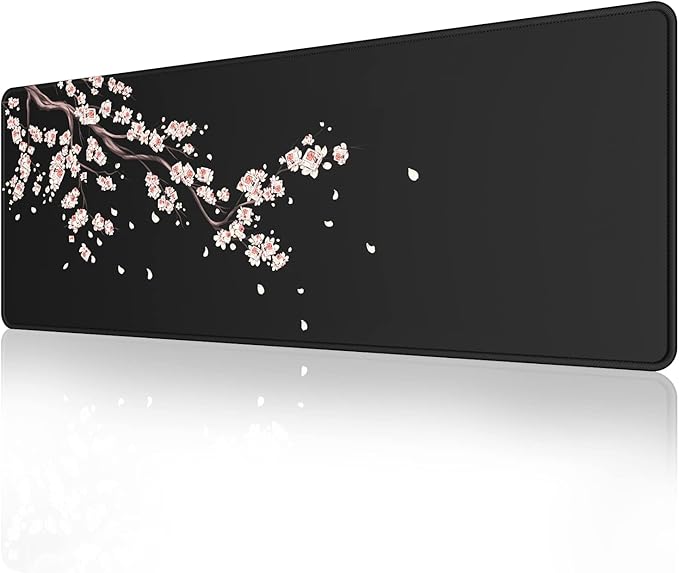 ETZ Japanese Cherry Blossom Mouse Pad (31.5 × 11.8 × 0.12 inch) Extended Large Mouse Mat Desk Pad, Stitched Edges Mousepad,Non-Slip Rubber Base,Gaming Mouse Pad