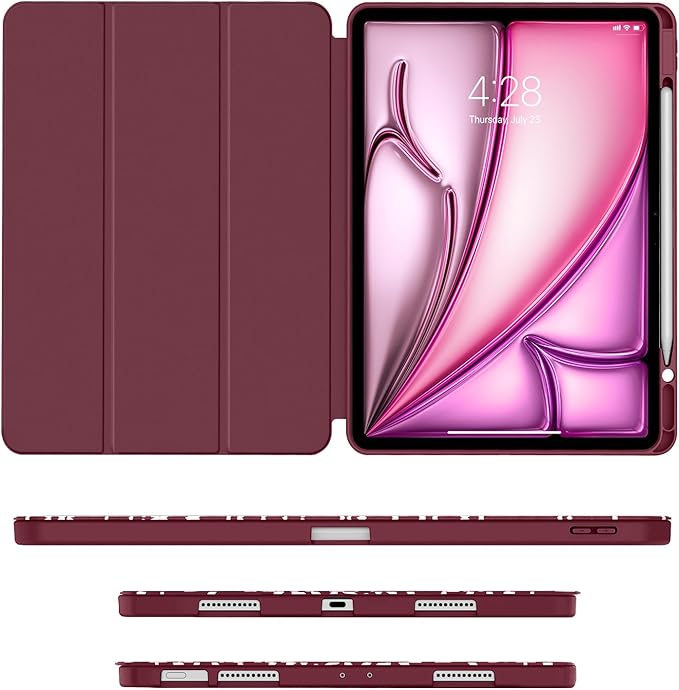 Soke Case for iPad Air 13 Inch (M4/M3/M2,2026-2024), iPad Pro 12.9" 6th/5th Generation with Pencil Holder(2021 2022 Release)-[Apple Pencil Charging + Auto Wake/Sleep] Soft Back Cover, Book Wine
