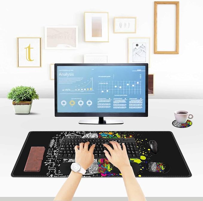 ToLuLu Extended Gaming Mouse Pad, Memory Foam Ergonomic Keyboard Mouse Wrist Rest Support Set, Large Desk Mat with Stitched Edges, Non-Slip Base Mousepad for Home Office Game, Left & Right Brain