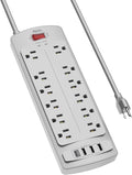 Power Strip, ALESTOR Surge Protector with 12 Outlets and 4 USB Ports, 6 Feet Extension Cord (1875W/15A), 2700 Joules, ETL Listed, Grey
