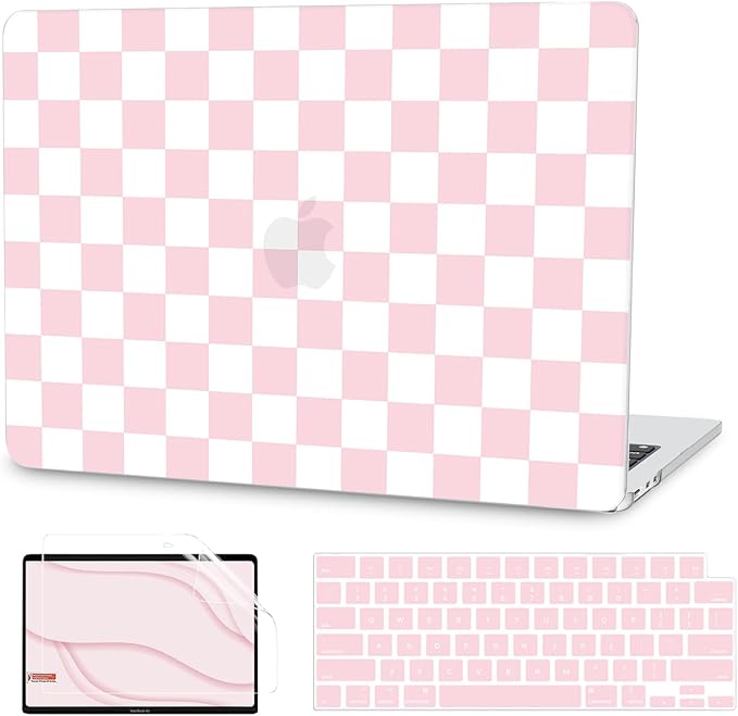 G JGOO Compatible with MacBook Air 13 inch Case 2026 2025-2022 M5 A3449 M4 A3240 M3 A3113 M2 A2681, Plastic Hard Shell for MacBook Air 13.6 inch Case +Keyboard Cover +Screen Protector, Pink Checkered