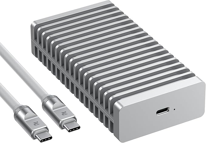 RayCue 40Gbps M.2 NVMe Enclosure with Aluminum Double-Sided Fin Heat Dissipation, External SSD Case for Mac, Windows, Compatible with USB 4/3.2/2.0 (Includes 1TB SSD)
