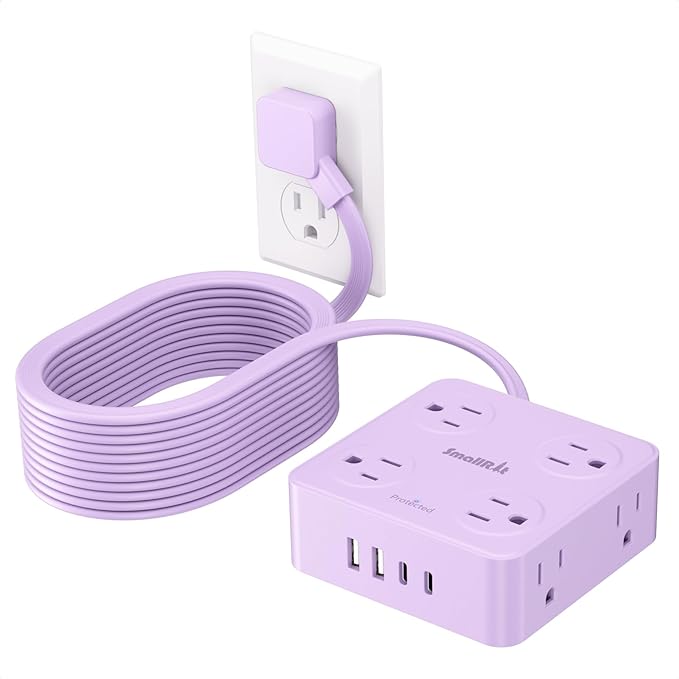 Extension Cord with Multiple Outlets, SMALLRT Surge Protector, 10FT Flat Plug Power Strip, Power Strips with Surge Protection with USB Ports, 8 Outlets, Outlets Extender for Home Office, Purple