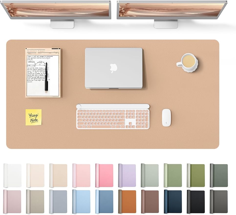 YSAGi Leather Desk Protector, Office Mat, Large Mouse Mat, Non-Slip PU Leather Blotter, Laptop Desk Mat, Waterproof Writing Pad for Office and Home (Latte, 47.2" x 23.21")