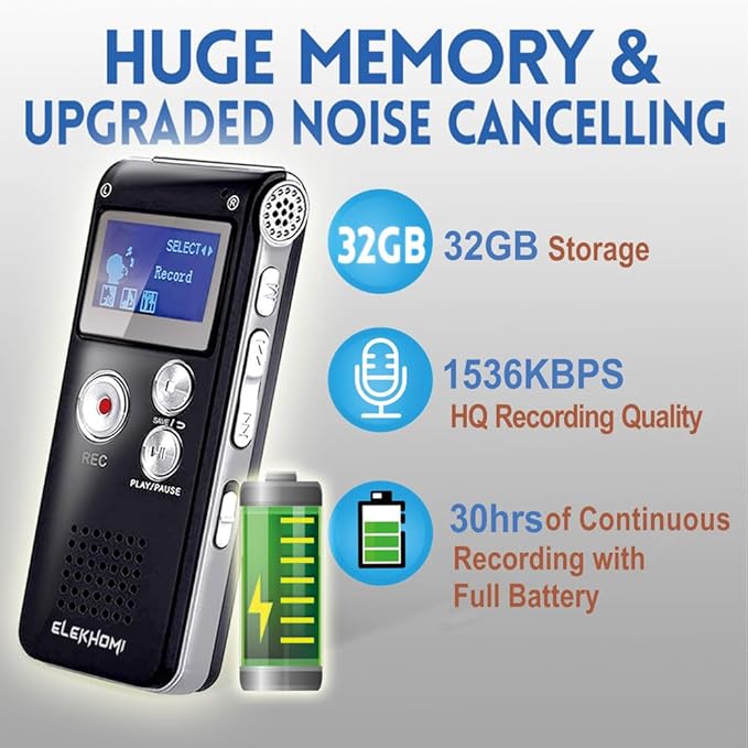 32GB Digital Voice Recorder - Voice Activated Recorder with Playback Upgraded Portable Tape Recorder for Lectures, Meetings, Interviews, Audio Recorder Dictaphone USB, MP3, Password