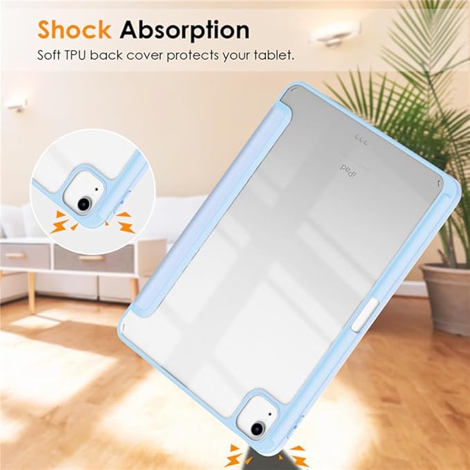 Clear Case for iPad Air 13 Inch (M4 2026/M3 2025/M2 2024)&iPad Pro 12.9 6th/5th/4th/3rd Gen (2018-2022) with Pencil Holder, Magnetic Trifold Smart Stand Cover Auto Wake Sleep (Light Blue)