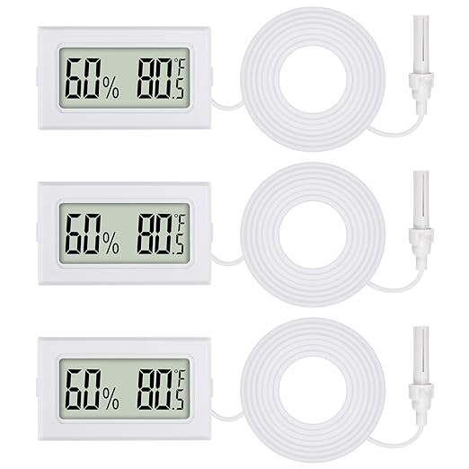 3Pcs Mini Digital Thermometer Hygrometer with Probe Electronic Temperature Humidity Gauge Meters Indoor LCD Display Fahrenheit for Humidors,Greenhouse,Garden,Incubator Reptile Terrarium