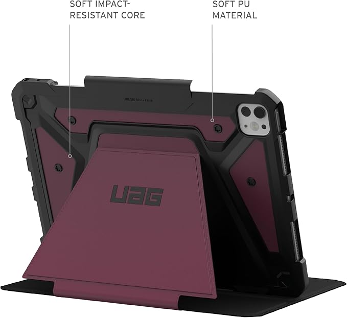 URBAN ARMOR GEAR UAG Designed for iPad Pro 11" Case M5 2025 6th Gen, M4 2024 5th Gen A3357 A3358 A3359 A2836 A837, Adjustable Multi-Angle Stand Folio Cover w/Pencil Holder, Metropolis SE Bordeaux