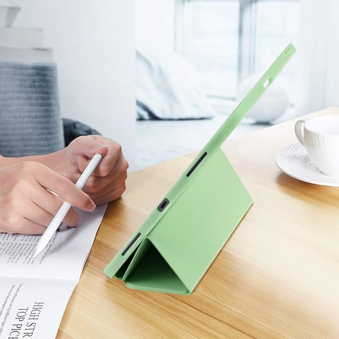 Case for iPad Pro 12.9 Case 6th/5th/4th Generation (2022/2021/2020) with Pencil Holder [Apple Pencil Wireless Charging] Soft TPU Smart Trifold Stand Protective Cover (Light Green)