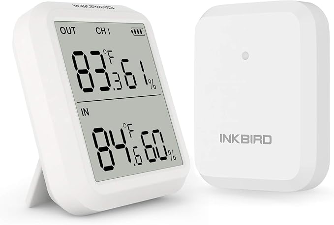 Inkbird ITH-20R Digital Hygrometer Indoor Outdoor Thermometer Wireless Room Thermometer with Sensor Waterproof Accurate Temperature Display for House Room Kitchen Courtyard Brewhouse Public Places