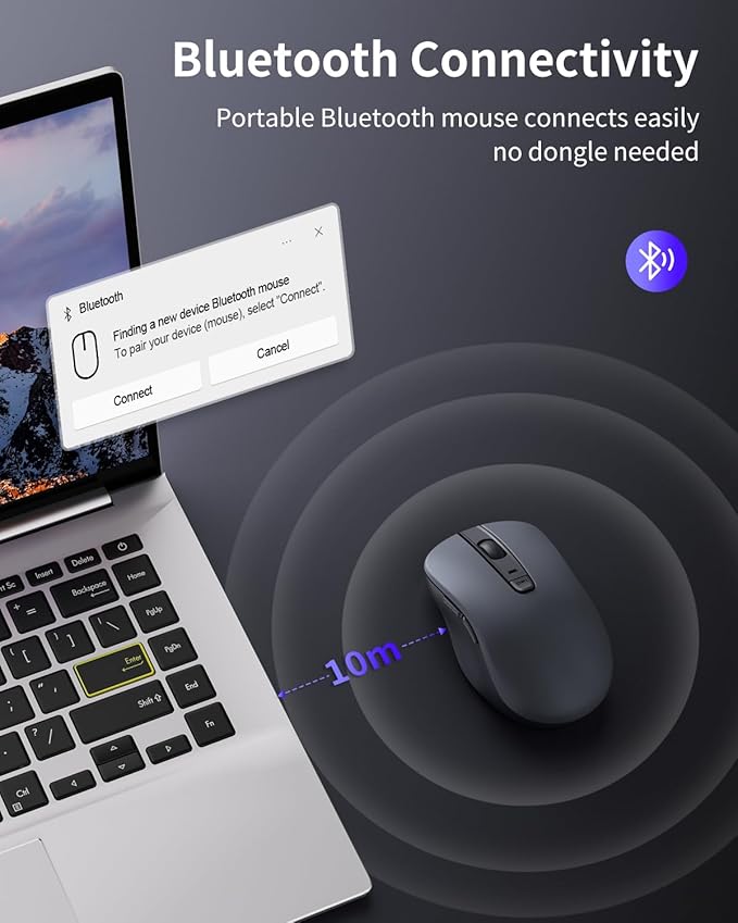 WL300 Bluetooth Mouse Silent Wireless Mice, Quiet Click, Cordless Computer Mouse with 6 Buttons, Sculpted Grip, Adjustable DPI for Laptop, PC, Mac, 18-Month Battery Life for Work or Travel ( Grey)