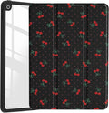 JOYLAND Cute Cherry Polka Dot Case for iPad Pro 12.9" 6th/5th/4th/3rd Generation (2022/2021/2020/2018),Girly Clear Acrylic Hard Back Black Case with Pencil Holder Trifold Stand Tablet Cover