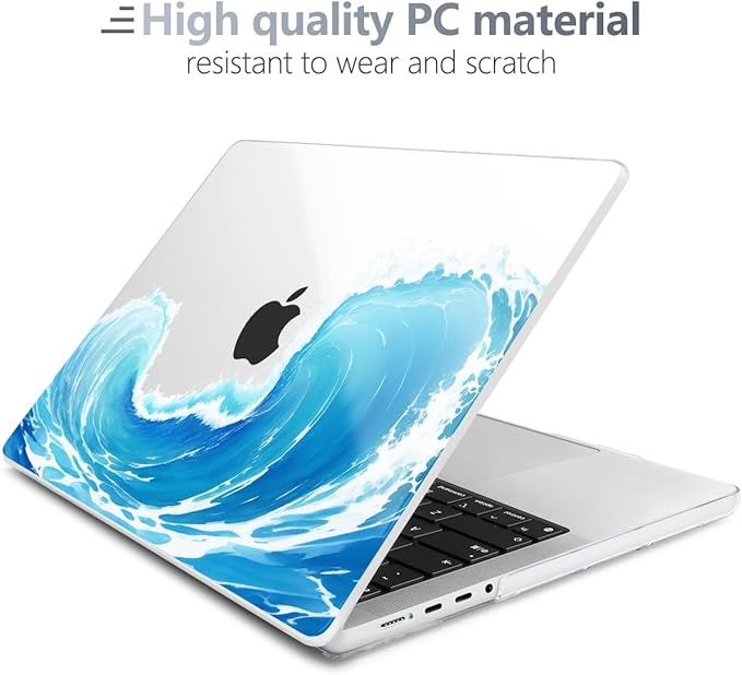 Batianda for MacBook Pro 14 Inch Case 2026-2021 Release M5 M4 M3 M2 M1 Pro/Max, 1.2mm Slim Graphic Hard Shell Cover with Keyboard Cover, Screen Protector 4-in-1 Bundle, Blue Waves