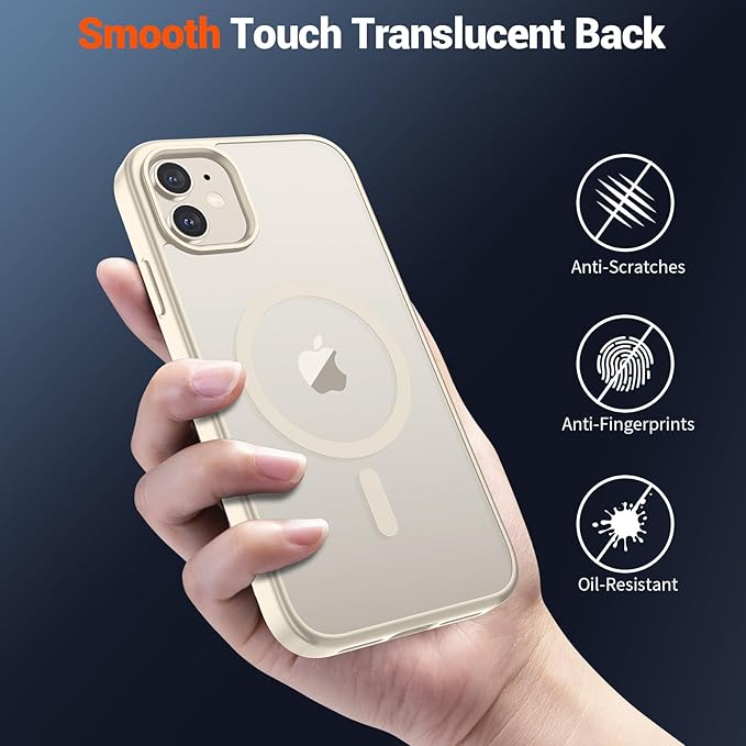 SUPFINE Magnetic for iPhone 12 Case/iPhone 12 Pro Case (Compatible with MagSafe) (Military Grade Drop Protection) Slim Translucent Matte Shockproof with Anti-Fingerprint Phone Case,Antique White