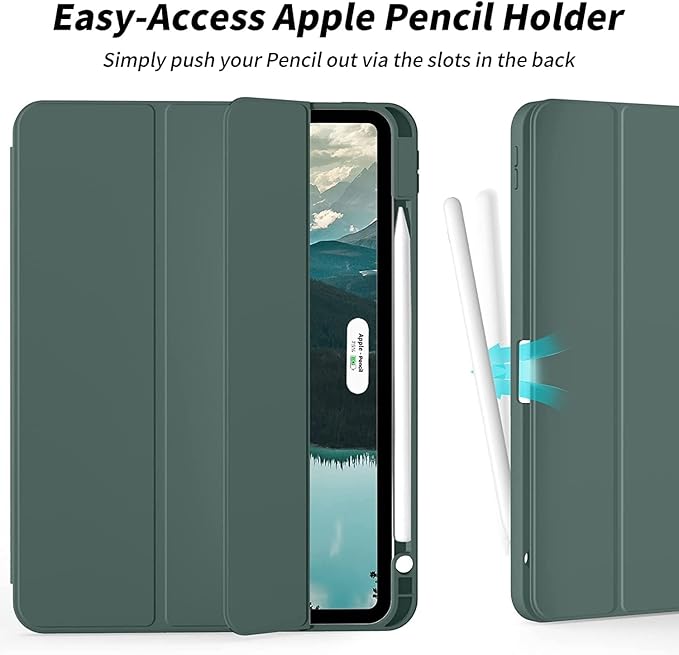 Case for iPad Pro 12.9-inch 2022/2021(6th/5th Gen),iPad Air 13 Inch(M4/M3/M2,2026/2025/2024)with Pencil Holder,2nd Gen Pencil Charging,Auto Sleep/Wake,Flexible TPU Protective Cover(Dark Green)