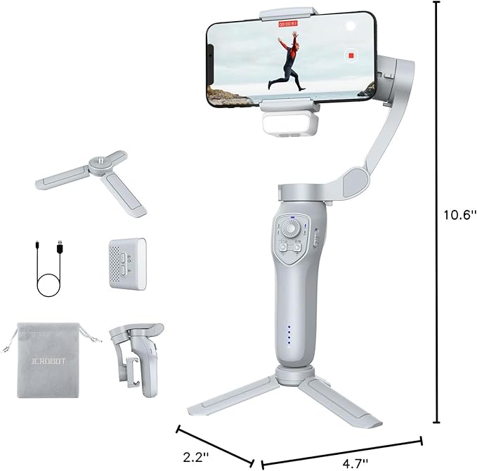 3-Axis Phone Gimbal with Adjustable Fill Light， Stabilizer for Smartphone, Phone Stabilizer for Video Recording, Gimbal for Android &iPhone，TikTok YouTube Vloging kit-JCROBOT iSleeky L7C Plus