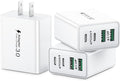 KOUEMGI 3-Pack 40W 4-Port USB C Charger Block, Fast Charging with PD & QC, Compatible with iPhone 15/14/13/12/11, Samsung Galaxy, More