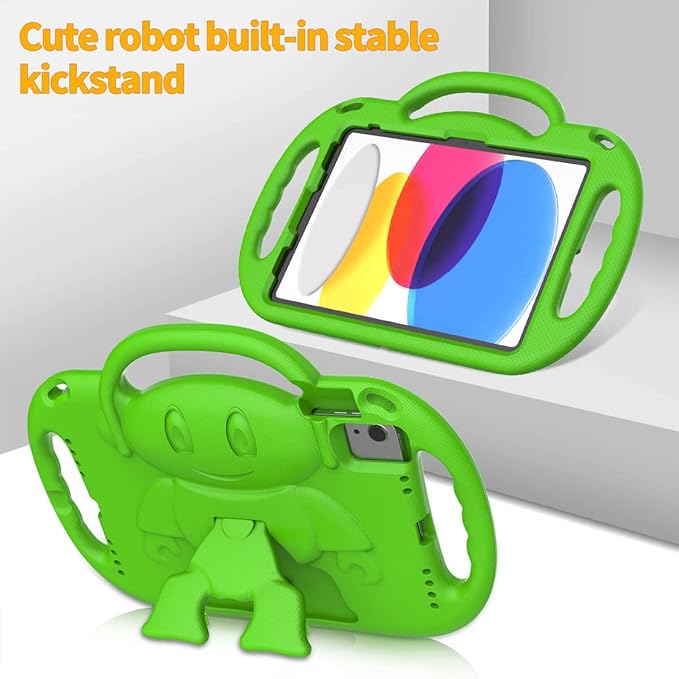 Kids Case for iPad 11th Generation (A16) 11" 2025 & 10th Gen 10.9" 2022 & iPad Air 11" 2025/2024 & Air 5th/4th Gen & Pro 11, Durable Protective Cover with Shoulder Strap Handle Stand, Green