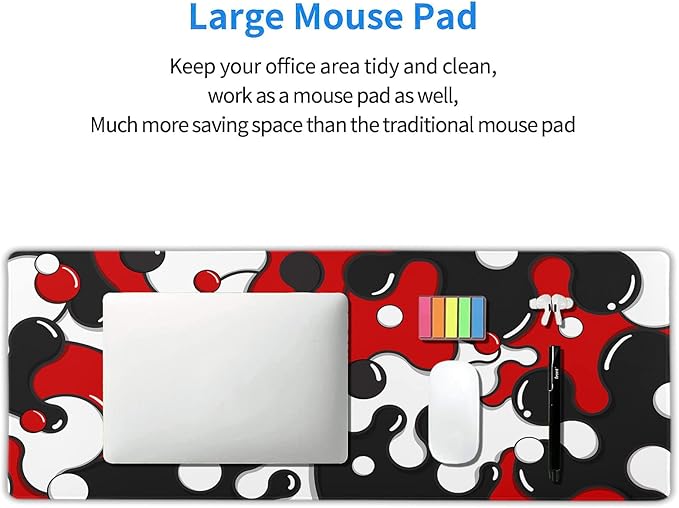 Red Black White Mouse Pad Anime Cool Geometric Japanese Extended Desk Mat 80X30cm Non-Slip Rubber Base Stitched Edge Large XL Mousepad for Desk Gaming Laptop Desktop,31.5×11.8 Inch