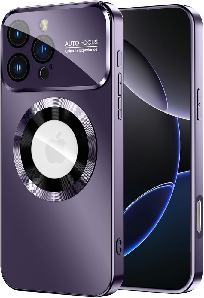MAKAVO Magnetic for iPhone 16 Pro Case, Compatible with MagSafe, Built-in Camera Lens Protector, Logo View, Military Grade Drop Proof Phone Cover, Purple