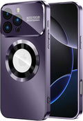 MAKAVO Magnetic for iPhone 16 Pro Case, Compatible with MagSafe, Built-in Camera Lens Protector, Logo View, Military Grade Drop Proof Phone Cover, Purple