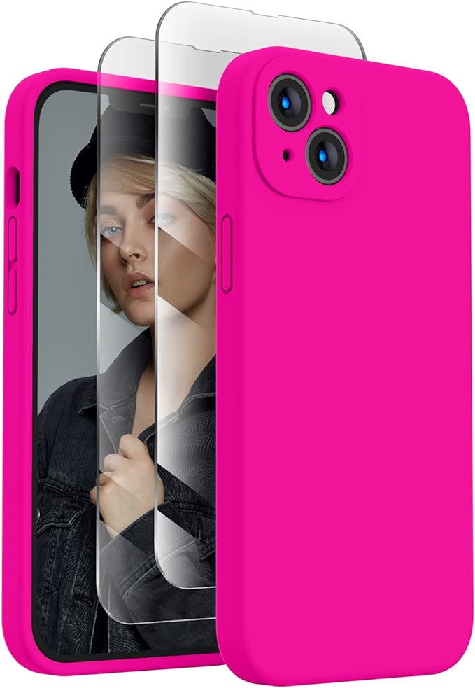 FireNova Designed for iPhone 13 Case, Silicone Upgraded [Camera Protection] Phone Case, Soft Anti-Scratch Microfiber Lining Inside, 6.1 inch, Hot Pink