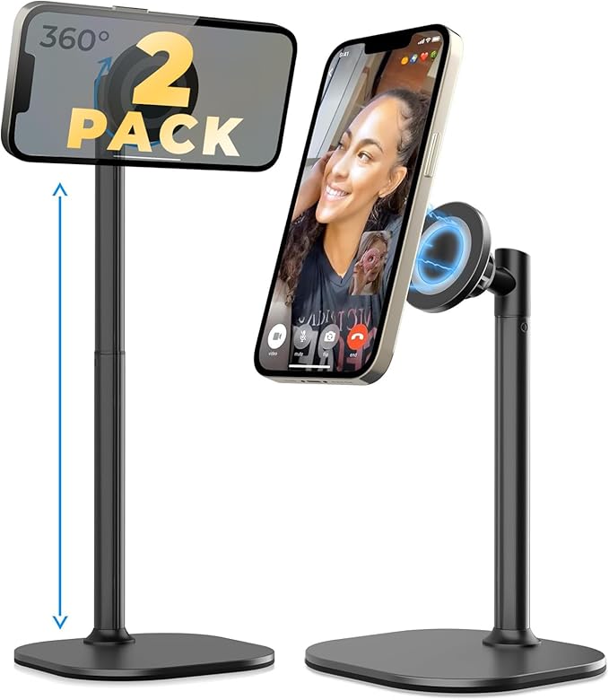 COOPER MagStand - iPhone Stand for Desk & Video Recording, Compatible with MagSafe, Stand for iPhone 17 Pro Max Plus, 16/15/14/13/12 (x2 Pack - Night Black)