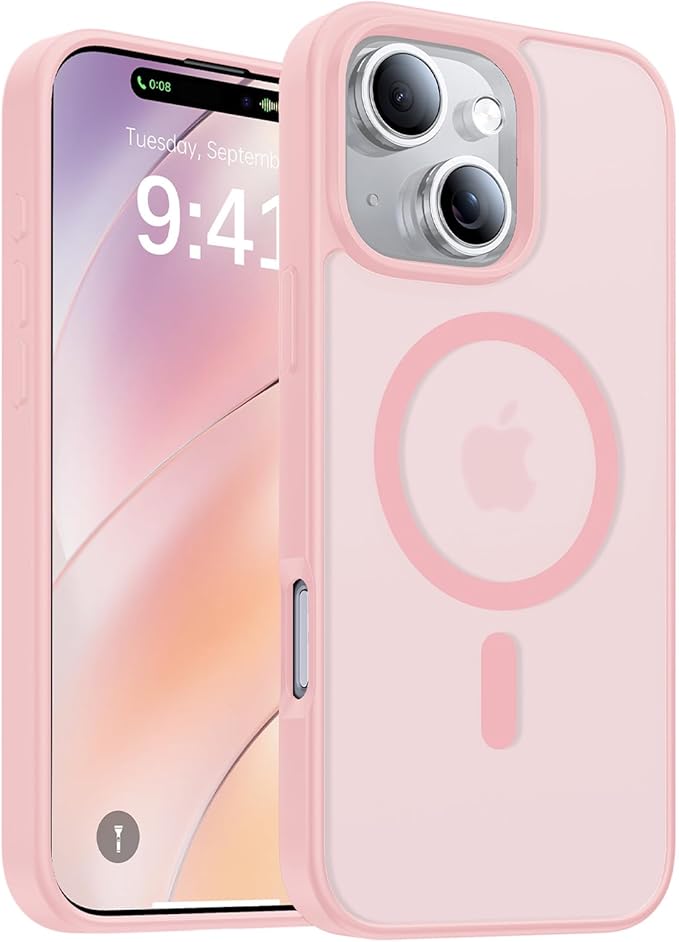 Magnetic for iPhone 14 Case/iPhone 13 Case,[Compatible with MagSafe][Military-Grade Drop Protection][Anti-Yellowing] Shockproof Translucent Matte Cover for iPhone 14/13 Phone Case,Pink