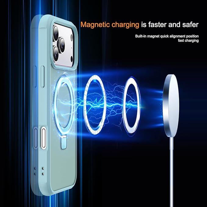 SKYLMW Compatible with iPhone 17 Pro Max Case with Invisible Magnetic O-Ring Stand Military-Grade Translucent Case for iPhone 17 ProMax 6.9" [Compatible with Mag-Safe][Great Grip Feeling], Blue