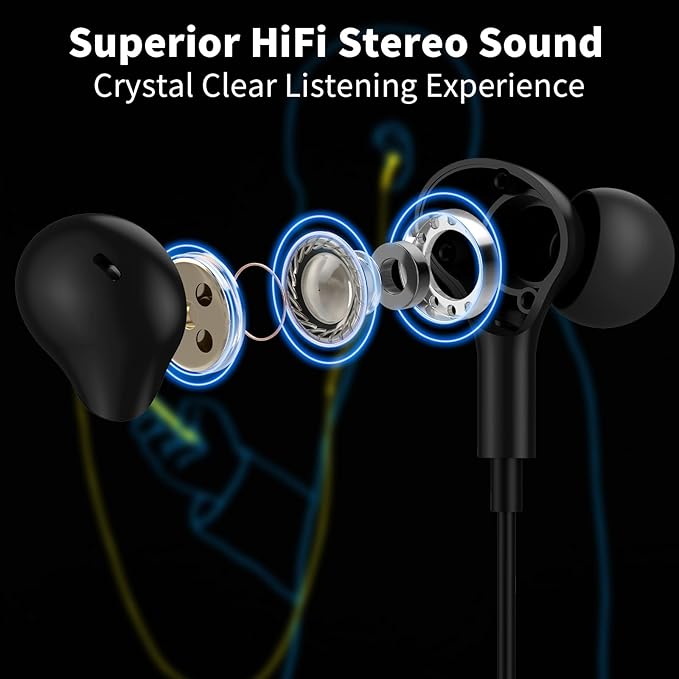 USB Headphones with Microphone for Laptop, 7.5ft Magnetic Wired Earbuds Noise Isolation in-Ear Earphones with Mute Volume Control Stereo Bass for PC Desktop Dell HP Acer Laptop Meetings/Music,School