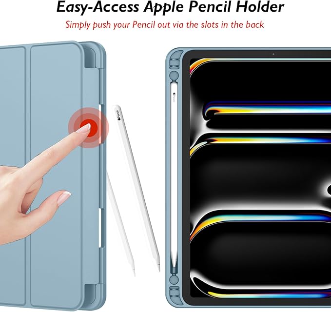 iMieet iPad Pro 13 Inch Case (M5/M4) 2025/2024 with Pencil Holder, Trifold Stand Smart Case with Soft TPU Back, Auto Wake/Sleep (Light Blue)