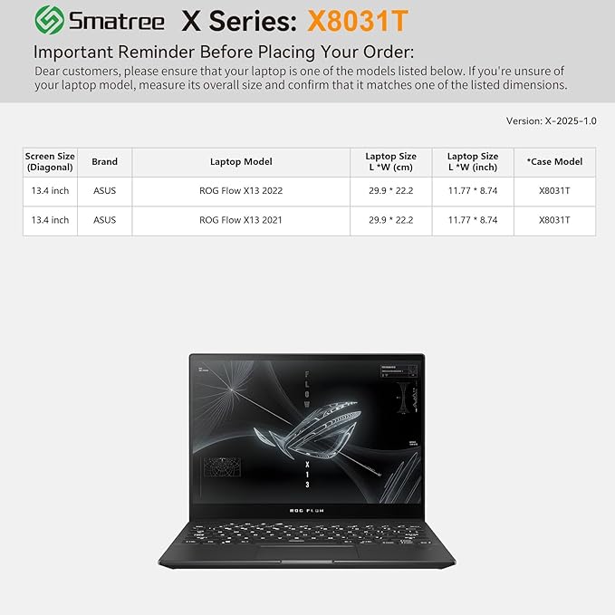 Smatree Hard EVA Protective Sleeve Case Compatible for 13.4 inch ASUS ROG Flow X13 2023/2022/2021 Waterproof Slim Sleeve Bag (X8031T)