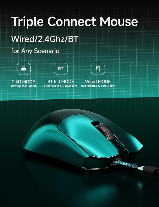 EWEADN S9 Max Wireless Gaming Mouse, 59G Ergonomic Computer Mouse, Triple Modes, 8K Polling, 26K DPI, PAW3395 Optical Sensor, Kailh Switch, 250h Battery Life, Programmable for PC/Win/Mac(Green)