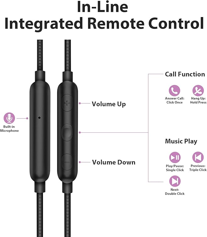 Wired Earbuds for School Chromebook Laptop PC, Noise Isolating Ear Buds with 3.5mm Plug in Audio Jack Microphone HiFi Stereo Wired Headphone Corded Earphone for Kindle Fire School Travel MP3, Purple