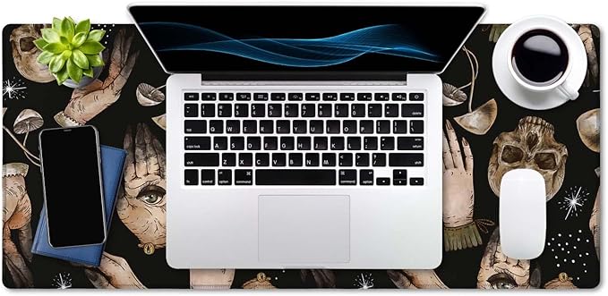 SSOIU Extended Gaming Mouse Pad (35.5x15.7 in), Large Stable Rubber Base Mousepad with Stitched Edges, Keyboard Mouse Mat Desk Pad for Work, Game, Office, Home - Magical Skull Pattern with Witch Hands